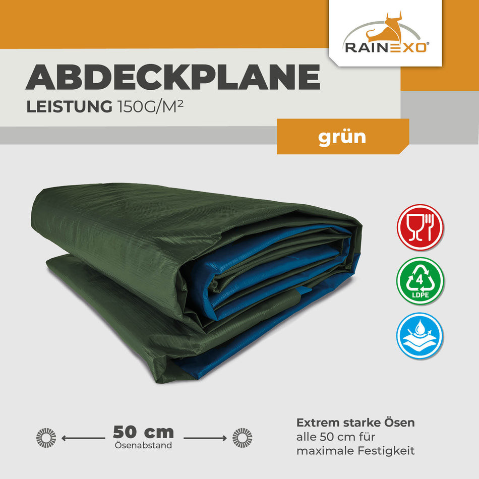 Hühnerauslauf Abdeckung POWER 150g/m², Abdeckplane Grün/Blau vers. Größen