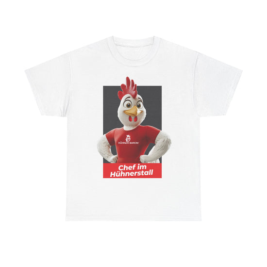 "Chef im Hühnerstall" – Unisex Heavy Cotton T-Shirt mit lustigem Hühner-Motiv