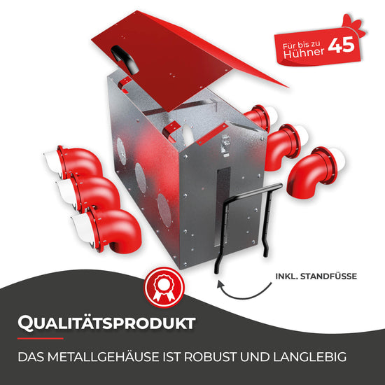 Futterautomat für bis zu 45 Hühner mit Standfuß - CLUCK-O-MATIC®