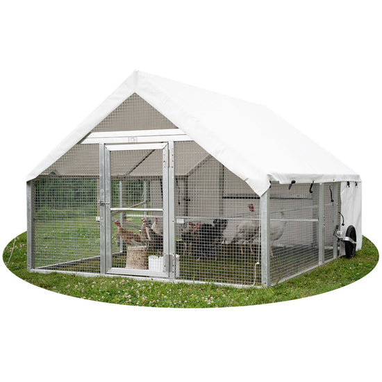 CHICKENTRAKTOR - Mobiler Hühnerstall aus Aluminium ca. 2,4 x 3 m, Gehege für bis zu 65 Hühner