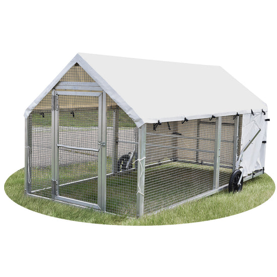 CHICKENTRAKTOR - Mobiler Hühnerstall aus Aluminium ca. 1,5 x 3 m, Gehege für bis zu 40 Hühner