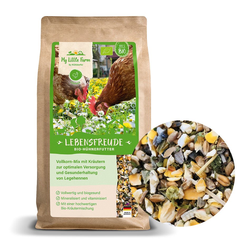 Bio Hühnerfutter Lebensfreude 2kg, mit Bio-Kräutern