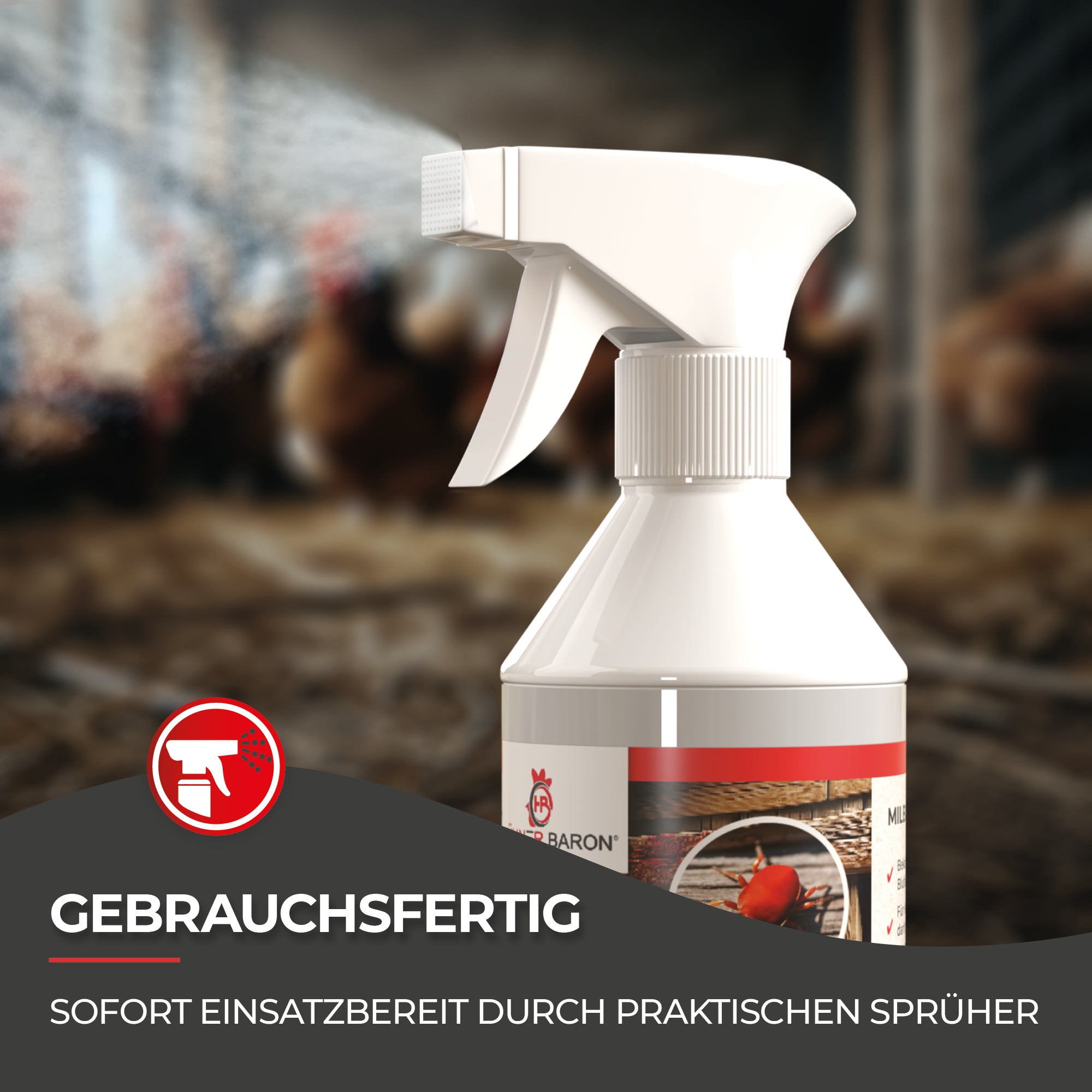 Hühnermilben bekämpfen mit Milbosana® Milbenspray in 500ml und 20L