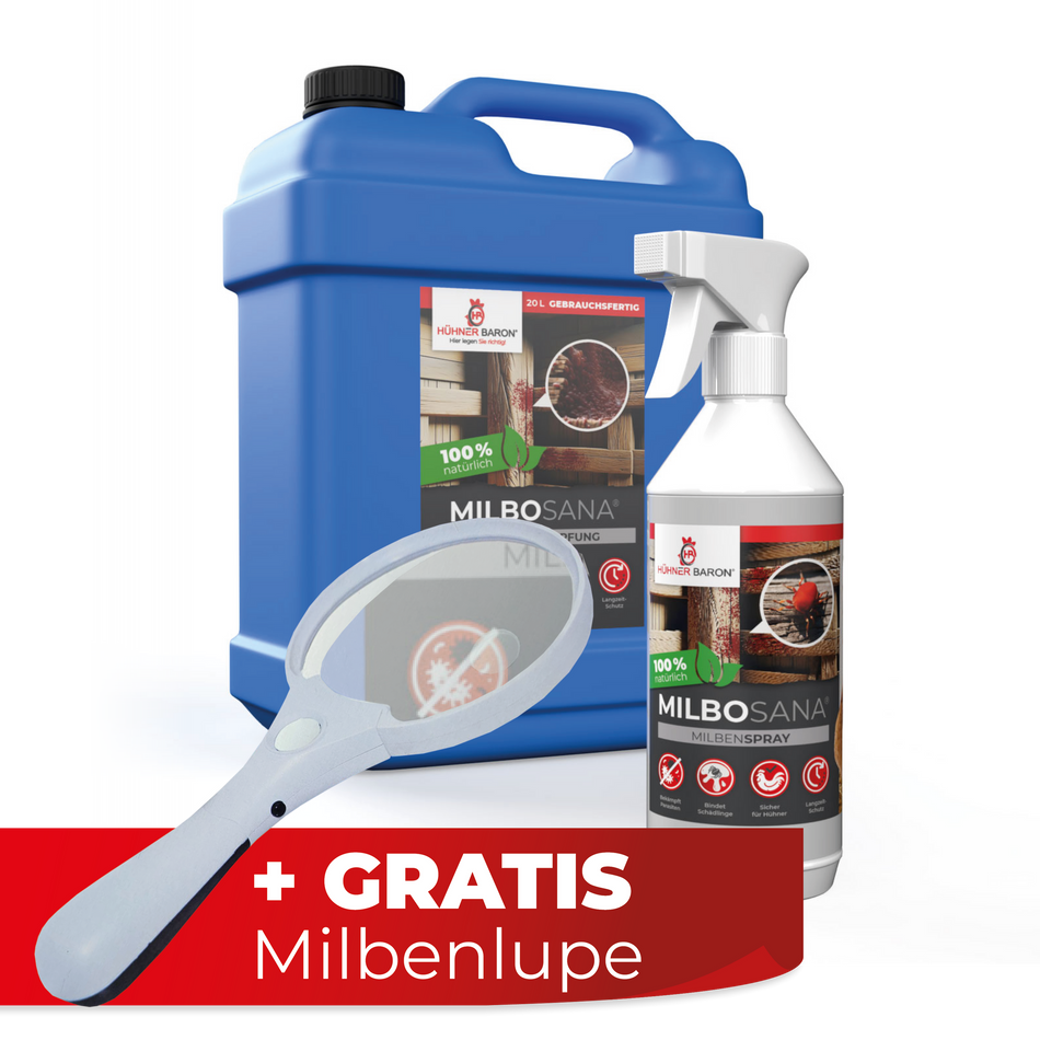 Hühnermilben bekämpfen mit Milbosana® Milbenspray in 500ml oder 20L