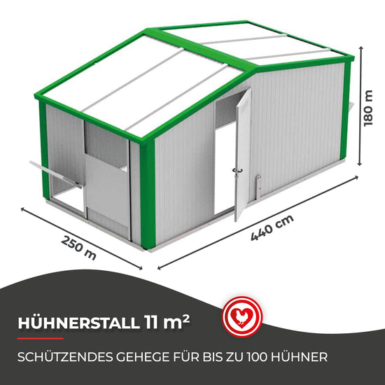 Hühnerstall Bauernhof 11 m² - für bis zu 100 Hühner